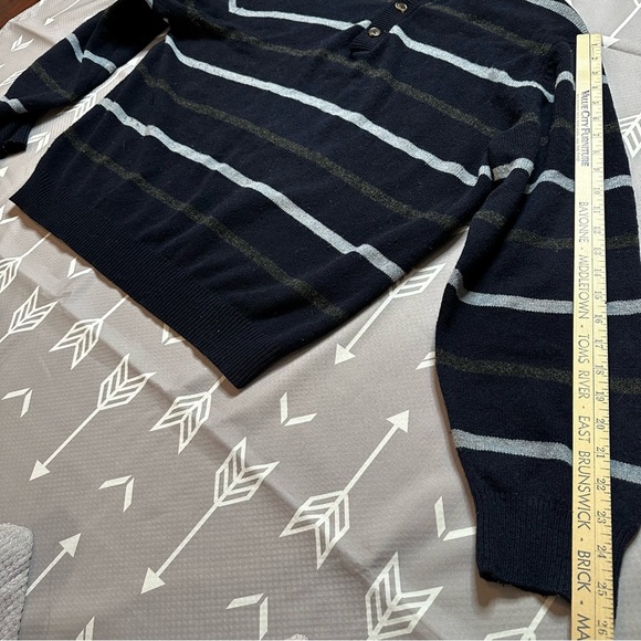 Jos A. Bank Men's Sweater Sz L Lambswool Blend Striped 1/4 Buttons Pull On Black - Picture 5 of 7
